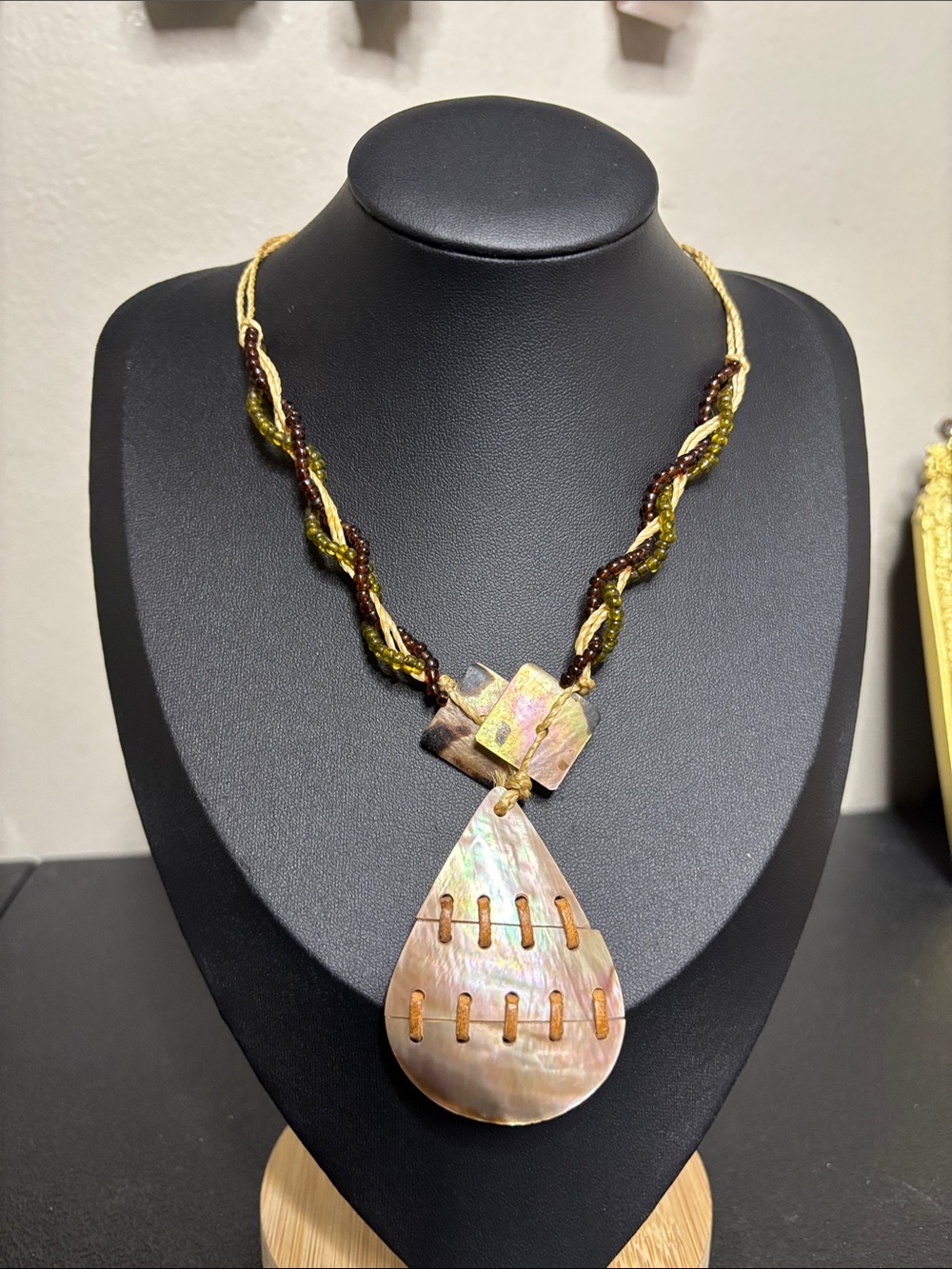 Handcrafted Boho Resort Iridescent Mother of Pearl Shell Teardrop Necklace MOP